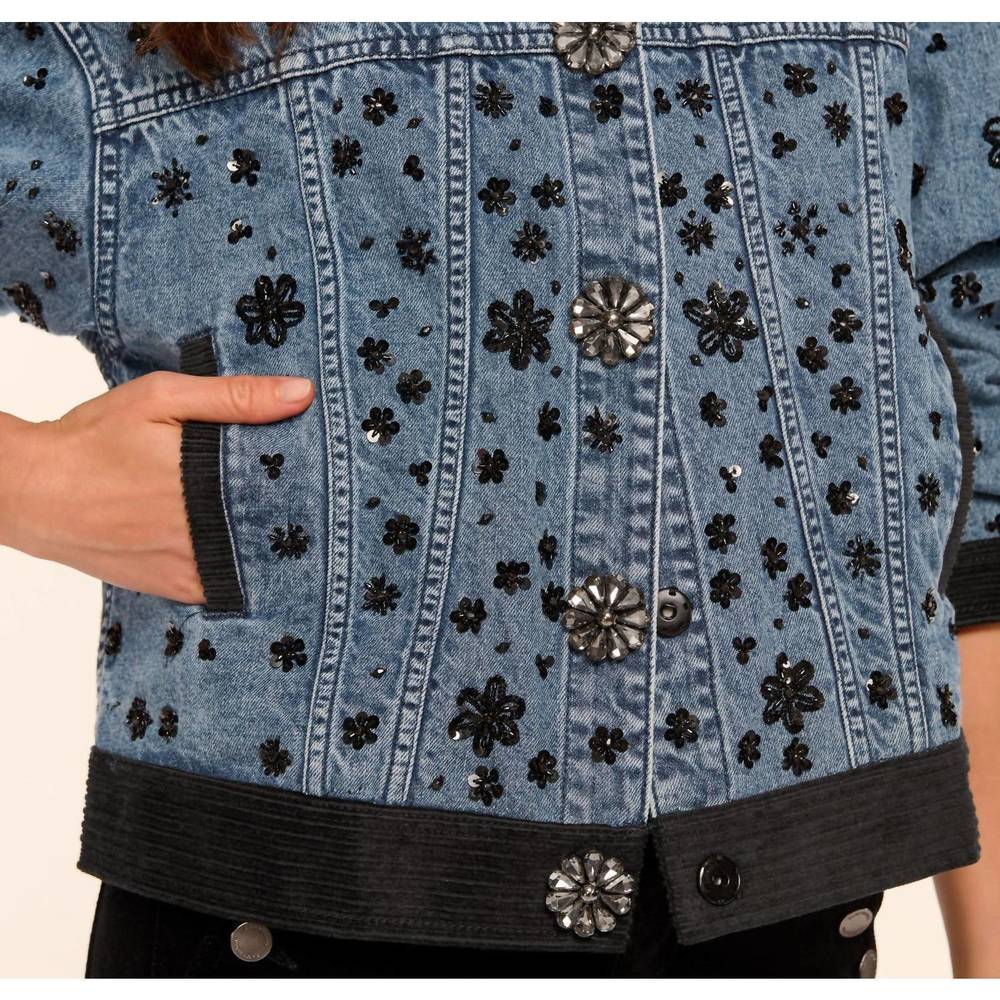 NEW RAMY BROOK robin embellished jean jacket in beaded denim - Picture 4 of 4
